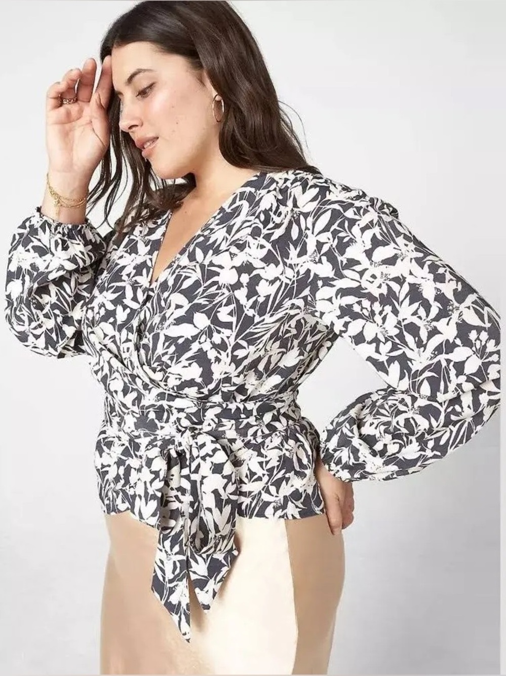 NWT Lane Bryant Maya Floral Wrap Top Black White Plus Size 20